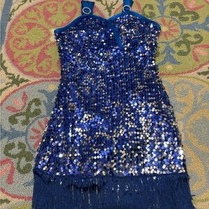 COSTUME Blue Sequin Dress with Fringe